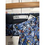 ZARA NEW  Floral Satin Pants Womens Size Medium Blue Straight Mid Rise Boho Photo 2