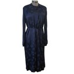 Vince  Midnight Blue floral brocade high neck Long Sleeve midi Dress Photo 1