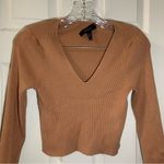Forever 21 Brown/Tan Ribbed Knit V Neck 3/4 Sleeve Cropped Top size 0X Photo 5