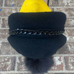 Vintage Y2K Newsboy 100% Wool‎ Hat Womens Cap Chain Pom Pom Preppy Accessories Black Photo 0