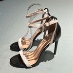 Lulus remi white and black snakeskin ankle strap heels Size 7.5 B38 Photo 1