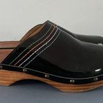 Penelope Chilvers Patent Leather Dark Green Stitched Clogs Size 6 Photo 3