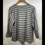 Adrienne Vittadini Women’s  V-neck Gray Striped Sweater, Lace Accent, Size Medium Photo 1