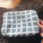 Anthropologie Blue and White Checkered Fuzzy Cosmetic Bag Photo 0