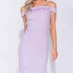Parisian Lilac Bardot Style Frill Bodycon Midi Dress NWT Size 6 Photo 1
