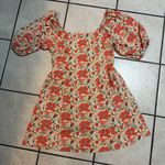 Kori  Knee-Length Orange Multicolor Floral Puff Sleeve‎ Dress Sz M Photo 2