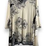 Clara Sun Woo Cream & Black Floral Print Stretch 3/4 Sleeve Tunic Top Sz S NEW Photo 0