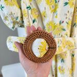 Pomelo sunflower embellished eyelets puff sleeve dress with belt Yellow Size M Photo 6