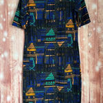 LuLaRoe  Julia Blue Geometric Print Elbow Sleeve Midi Dress Photo 0