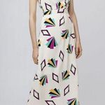 Compañía Fantástica white colorful geometric print belted maxi dress size small Photo 0