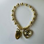 Gold and White Pearl Bracelet with Heart and Strawberry Charms Adjustable Photo 6