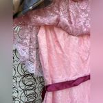 Vintage 70s JCPenney pink lace high illusion neck prairie style maxi dress gown Size M Photo 3
