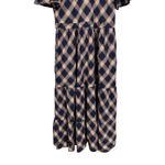 Super Dry Women's Sz 12 Woven Check Short Sleeve Tiered Midi Dress Blue Plaid Photo 3