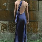 ZARA  maxi dress satin slip gown Elegant blue Halter formal party wedding prom Photo 19