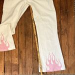Colorful Natalie White boot leg mid rise Pants with Pink Flame Design Photo 6