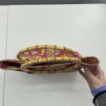 Ralph Lauren Vachetta Leather Paisley Canvas Purse Handbag Round Bamboo Handle Pink Photo 11