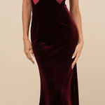 Lulus  Dramatic Stunner Burgundy Velvet Bow Strapless Maxi Dress Photo 0