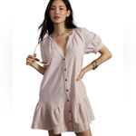 Pilcro  Anthropologie Pale Pink Cotton Linen Button Down Puff Sleeve Dress XXS Photo 2