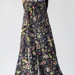 Natural Life  Dakota Tie Velvet Overall Jumpsuit Wide Leg Floral Print Size Large Photo 0