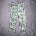Bentley A Pants Womens 4 Blue Yellow Scenic Print Cropped Capri Bohemian Coastal Photo 1