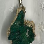 Dyed Green Quartz Geode Free Form Gold Trim Pendant On Paperclip Chain Necklace Photo 1