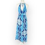 Athleta Midi Dress Women's Small Blue White Tie Dye Halter V-Neck Empire Waist Photo 3