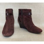Trendy Brown Suede Leather Antonio Milano Wedge Boots Booties Zip Buckle Size 8 Photo 0