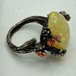 Source Unknown Signed 925 Sterling Cherry Blossom ring with simulated (faux) opal Photo 4