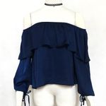 Honey Punch Ruffle Satin Off Shoulder Boho Top Photo 0