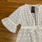 Elesol White Dotted Sheer Swim Cover Up Women Size Small Ruffle Sleeve Tie Waist Photo 1