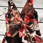 RUNWAY Ladies S Pleated Red Bow Tank Blouse Tan Photo 2