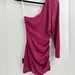 Lulus  Happy Hour Chic Magenta Satin Ruched One-Shoulder Mini Dress size small Photo 8