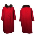 American Vintage 1960s Red Wool Mink Collar Brittany Stroock Full-Length Coat medium Photo 4