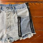Carmar Patchwork & Chain Button Fly 2 Tone Denim Raw Hem Hippie Jean Shorts ~26 Blue Photo 5
