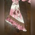 Venus  Boho Gradient Purple Tie-dye Bell Sleeve Front Crochet Tie Bust Blouse XS Photo 6