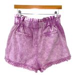 Francesca's TGLA Corleen Ruffled Paperbag Denim Shorts Pink Purple Medium Photo 3