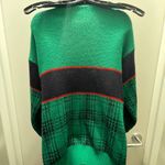 Vintage Preppy Green & Navy Plaid Knit Cardigan Photo 7