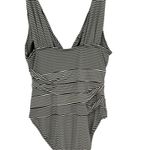 Garnet Hill One Piece Swimsuit Ruched Plunge Striped Black Cream Size 8 Photo 9
