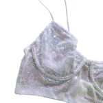 Anthropologie  White Sequin Mesh Crop Top Bling Size Large Concert Festival Party Photo 5