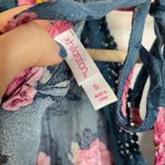 Xhilaration Dark Floral Blue Pink V Neck Lace Trim Romper Cover Up Dress Small Photo 2