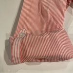 Chico's  No Iron Button Up Shirt Top Front Tie Pinstriped White Coral Sz 2 Lg Photo 5