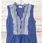 Deletta  Women's Cotton Sleeveless Ruffle Front V Neck Tank Top Blue Gray Small Photo 2