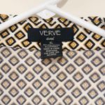 Verve Ami  Women's White, Black, Mustard Geometric Print Stretch Shirt Size XL Photo 7