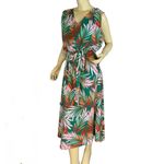 Tahar ASL TAHARI ASL GREEN & PINK TROPICAL PRINT CHIFFON MIDI DRESS AND BELT (16) Photo 7