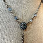 Silver tone blue crystal Y necklace Photo 2