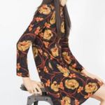 ZARA  70s High Neck Zip Long Sleeve Printed Flounce Tunic Short Stretch Dress Photo 2