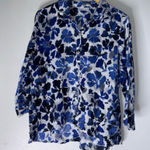 Habitat  clothing Blue Floral Collar Button Down Linen 3/4 Sleeve Top Medium Photo 0