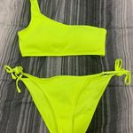 Neon Yellow Ribbed One Shoulder Bikini Size 8 Photo 0