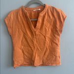Lush Clothing Lush Tangerine Textured Cotton V-Neck Blouse Photo 1