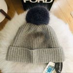 Portolano Cashmere & Faux Fur Pompom Beanie Hat, Gray, One Size, Luxurious, NWT Photo 4